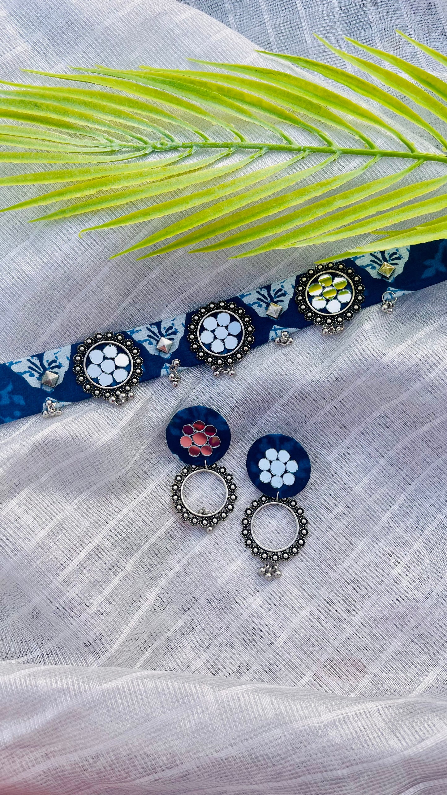 Indigo Mirror Choker with Earrings