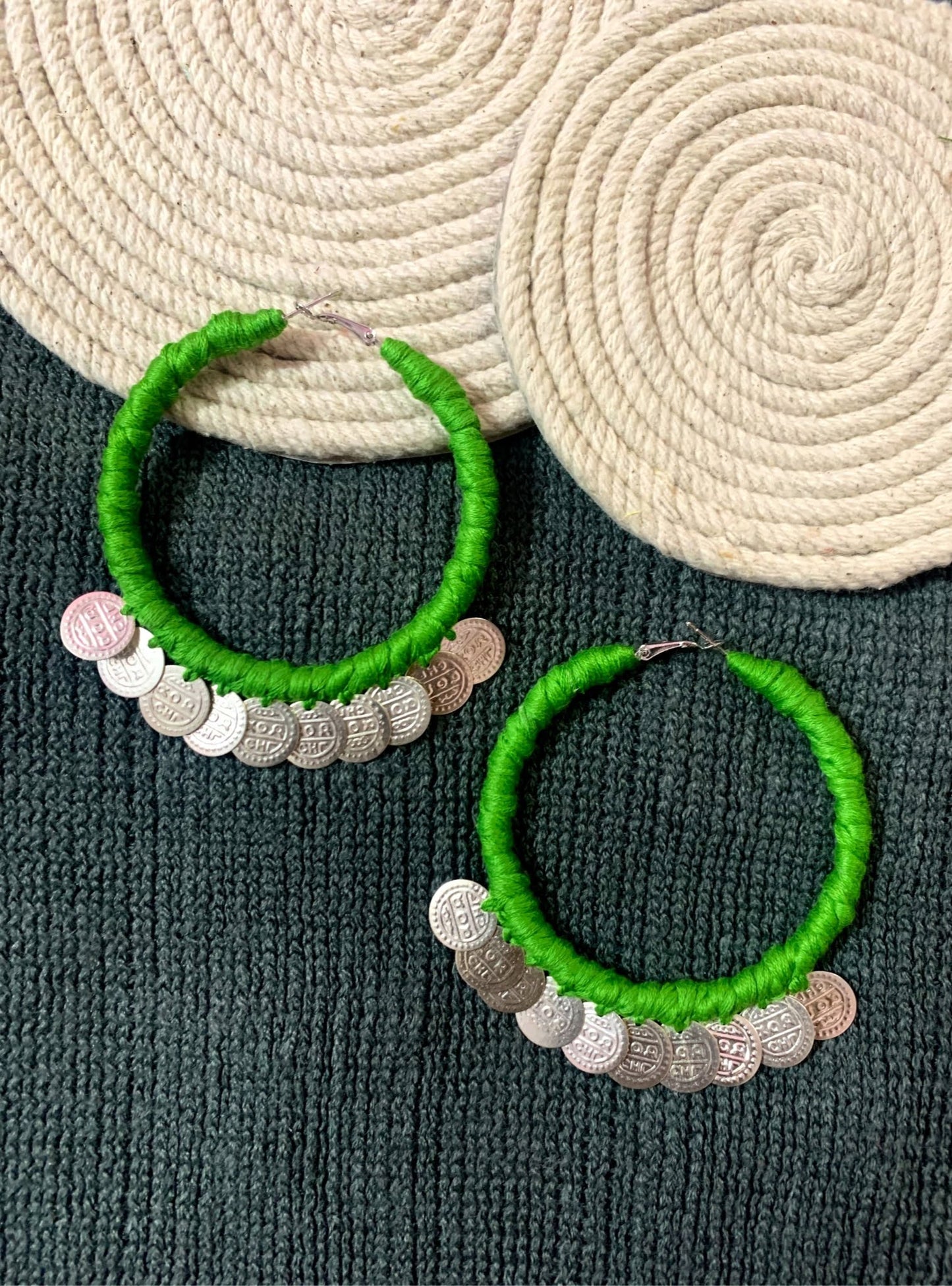 Embellished Coin Hoops- Silver image 0