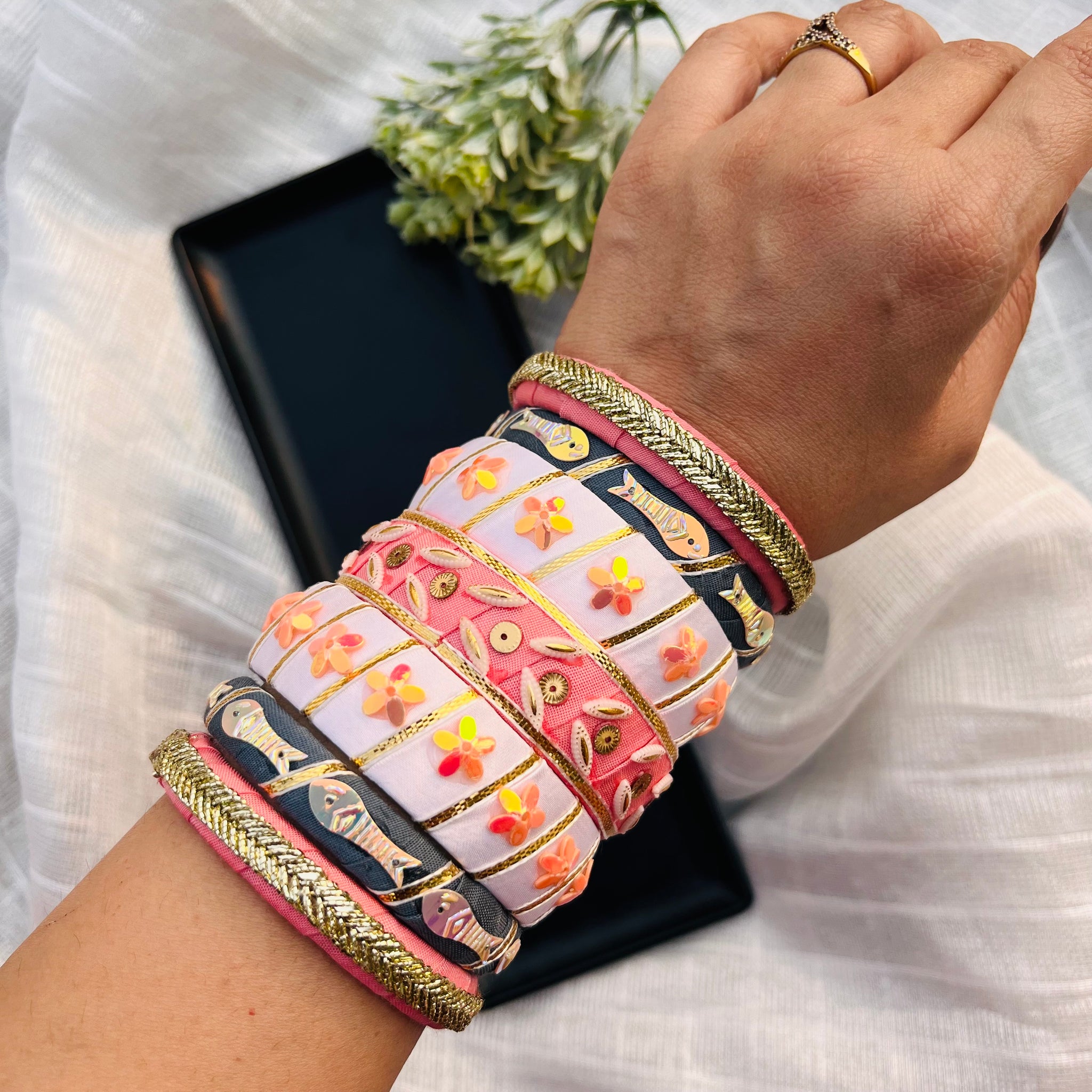 Peach & White Fish Bangles