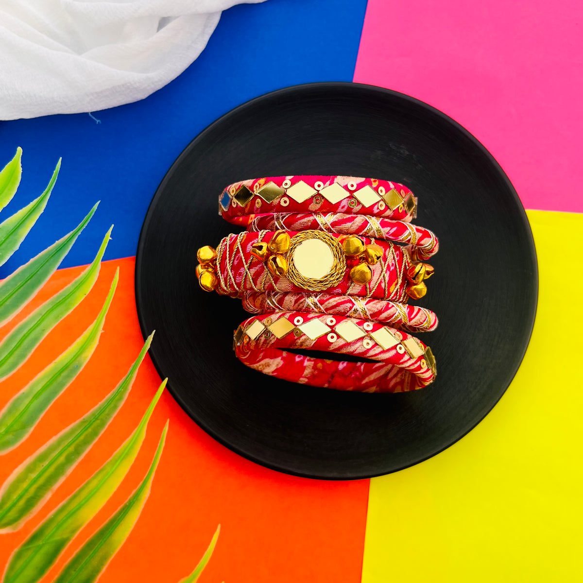 Traditional Bandhni Mirror Bangle Set