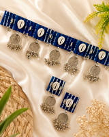 Indigo Big Coin Choker with Earrings