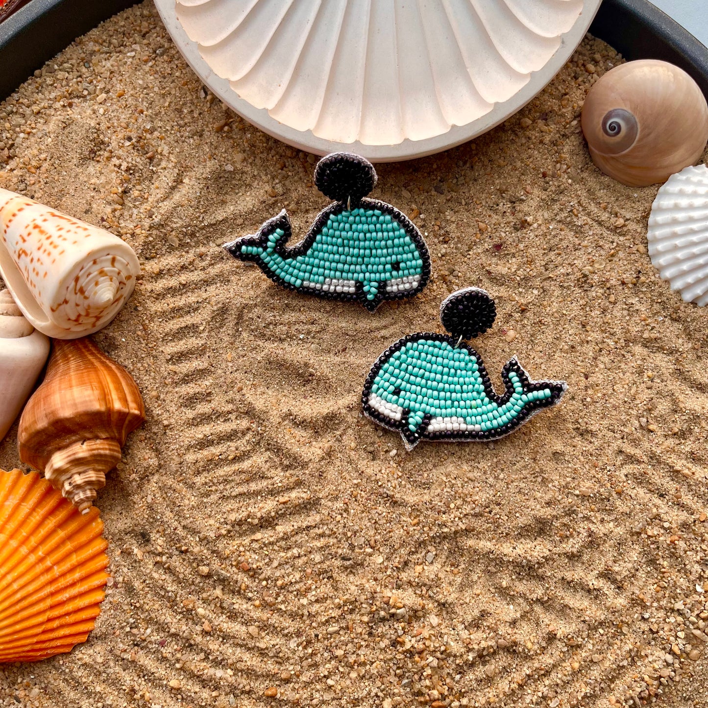Aqua Muse Whale Earrings