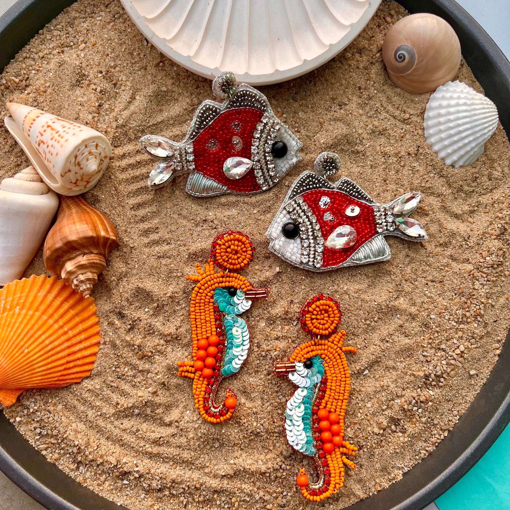 Beach Bum Combo- Fin Affair Fish Earrings & Golden Reef Sea Horse Earrings