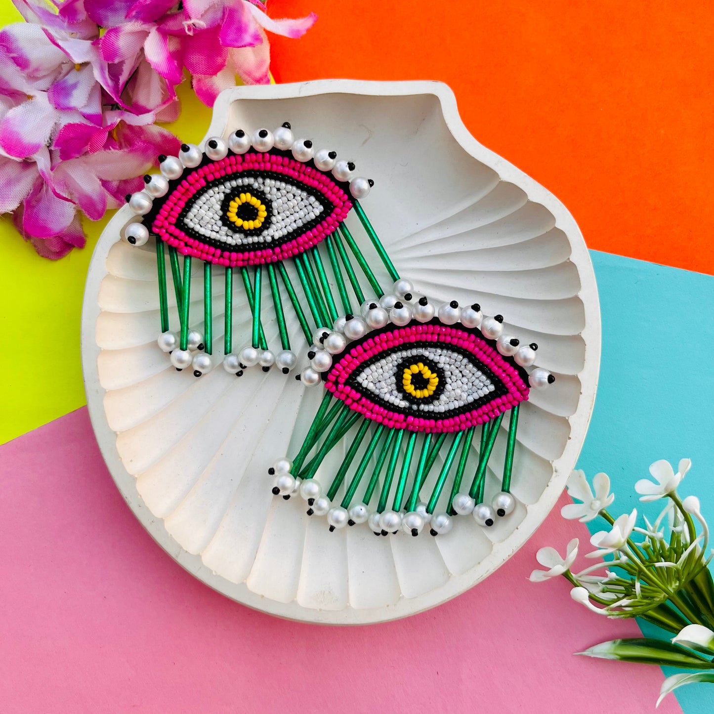 Pearl Blink Evil Eye Earrings