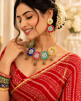 Multicolour Bandhni Choker Set