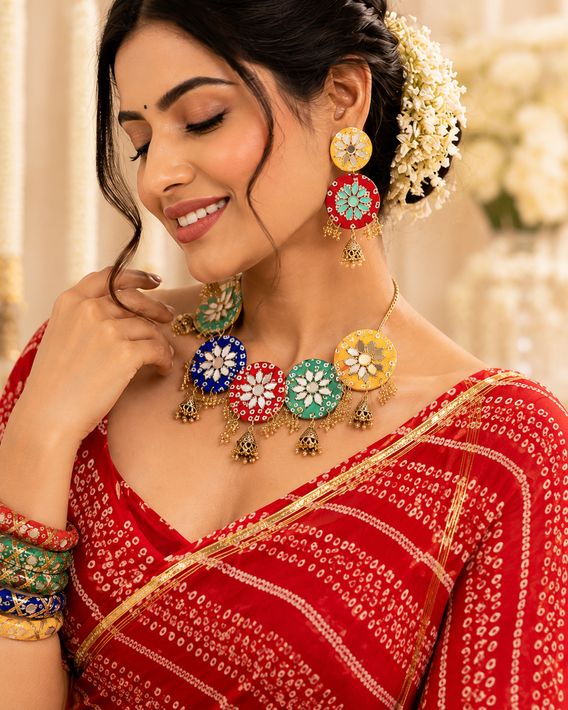 Multicolour Bandhni Choker Set