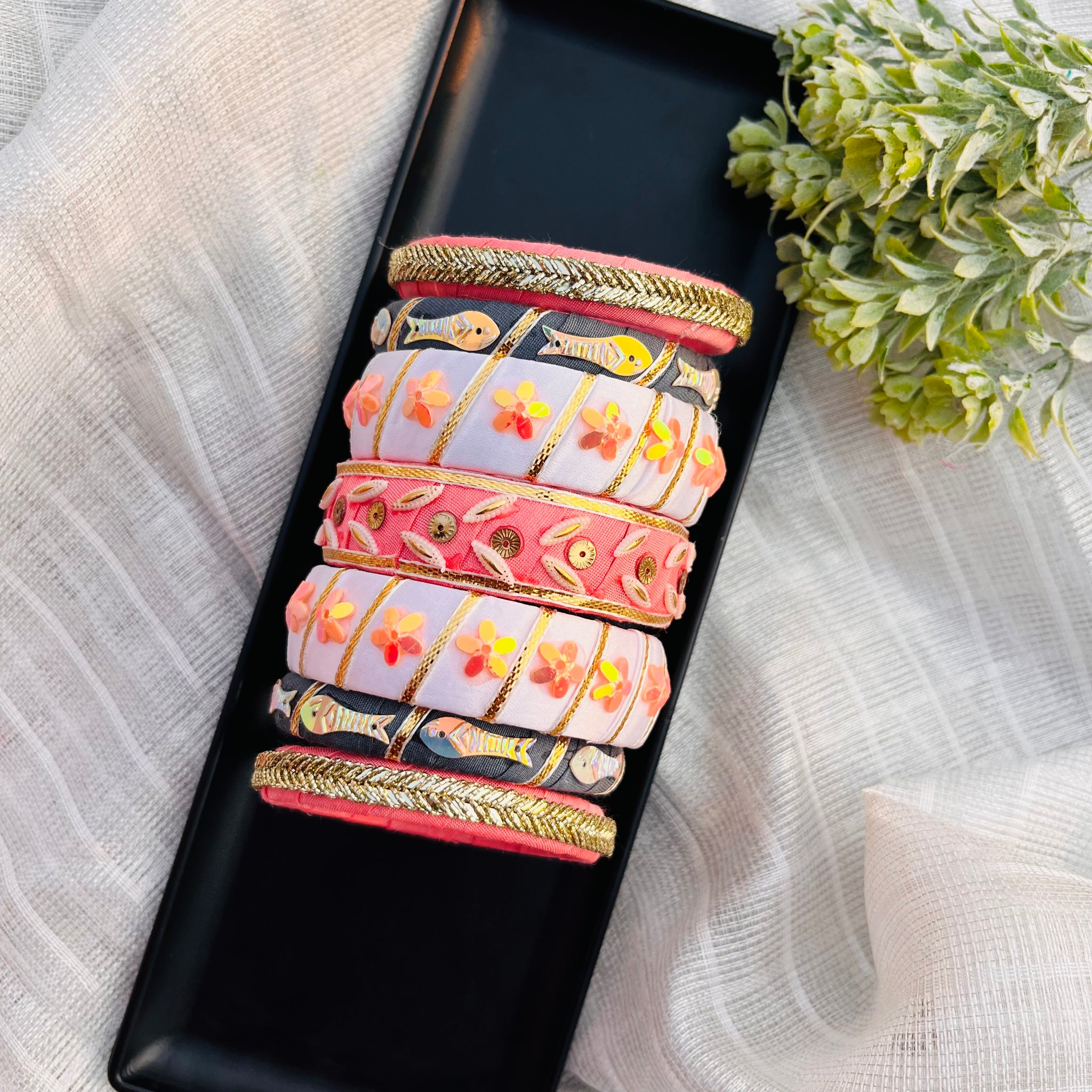 Peach & White Fish Bangles