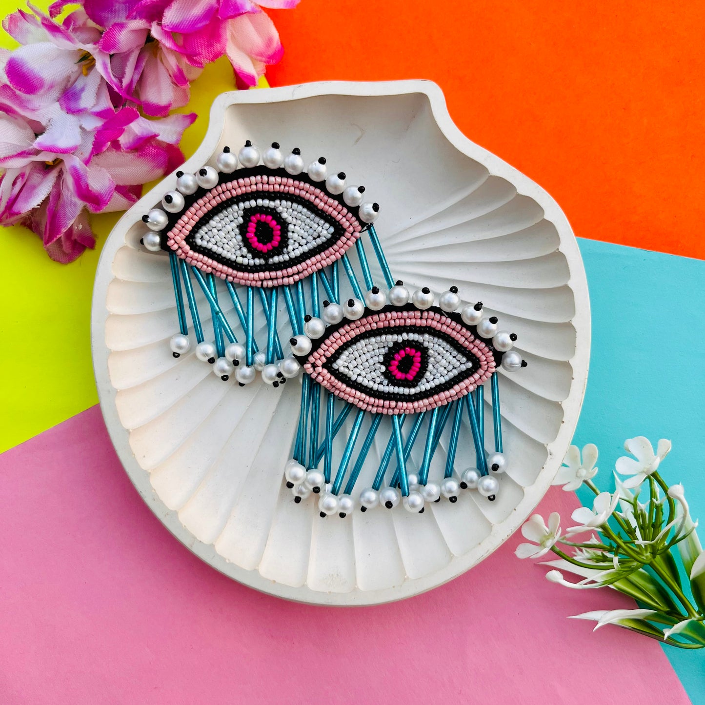 Pearl Blink Evil Eye Earrings