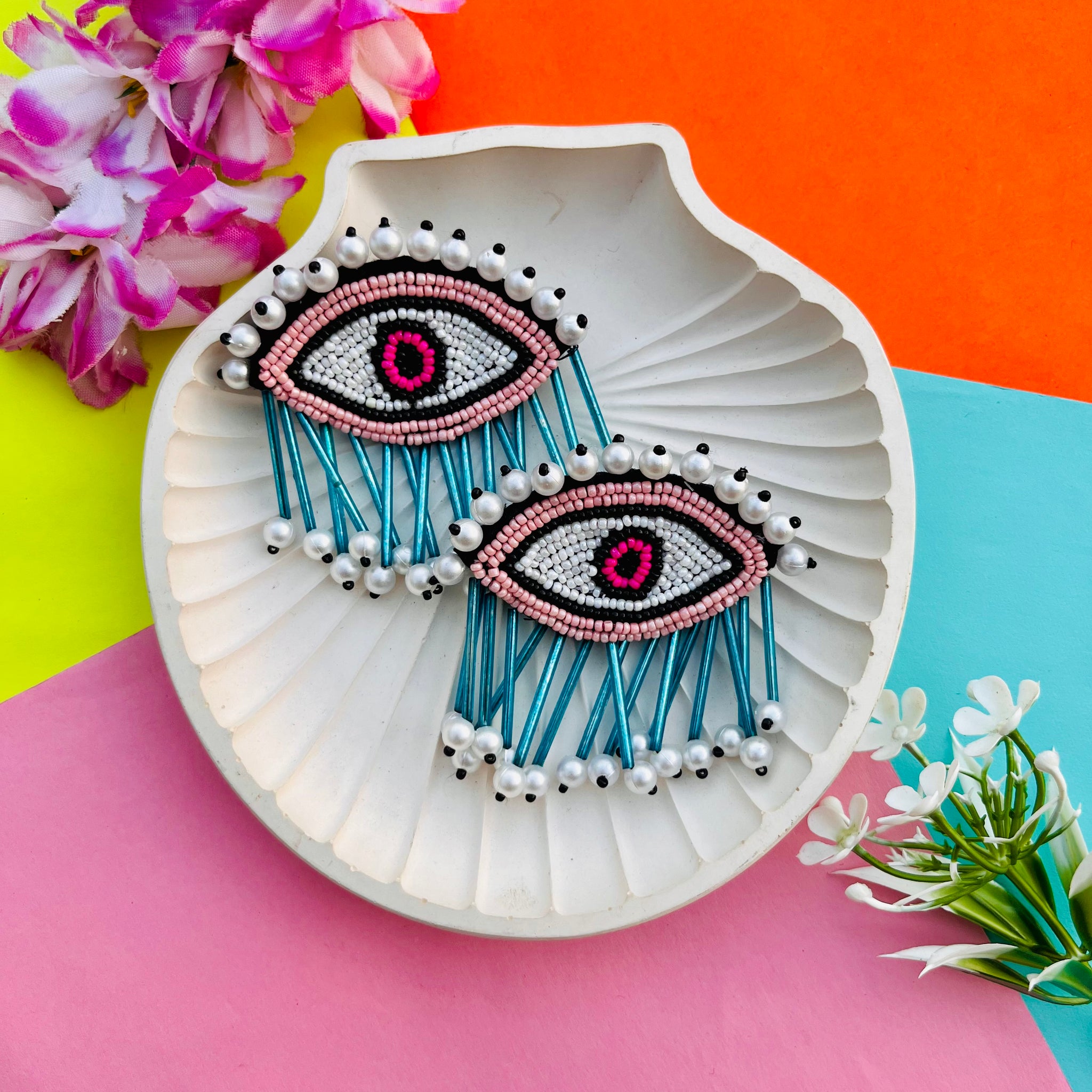 Pearl Blink Evil Eye Earrings