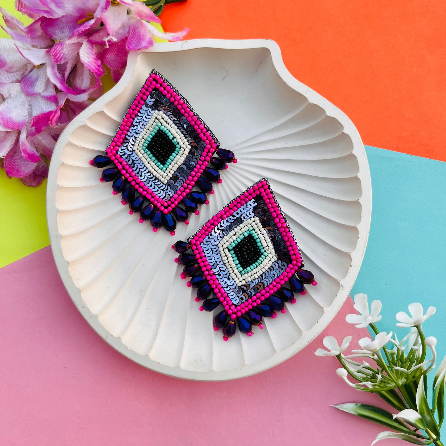 Rhombus Evil Eye Beaded Earrings