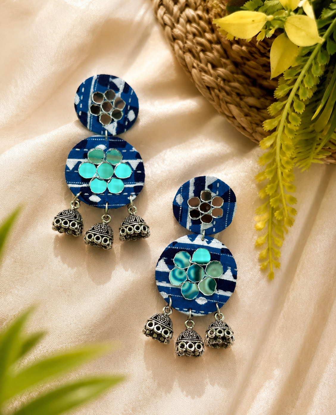 Indigo Mirror Textile Earrings
