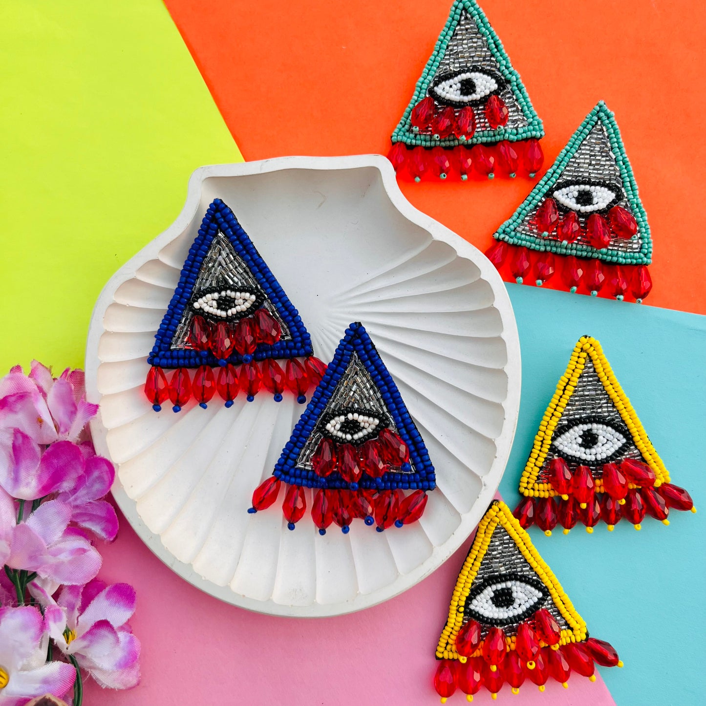 Triangle Evil Eye Beaded Earrings