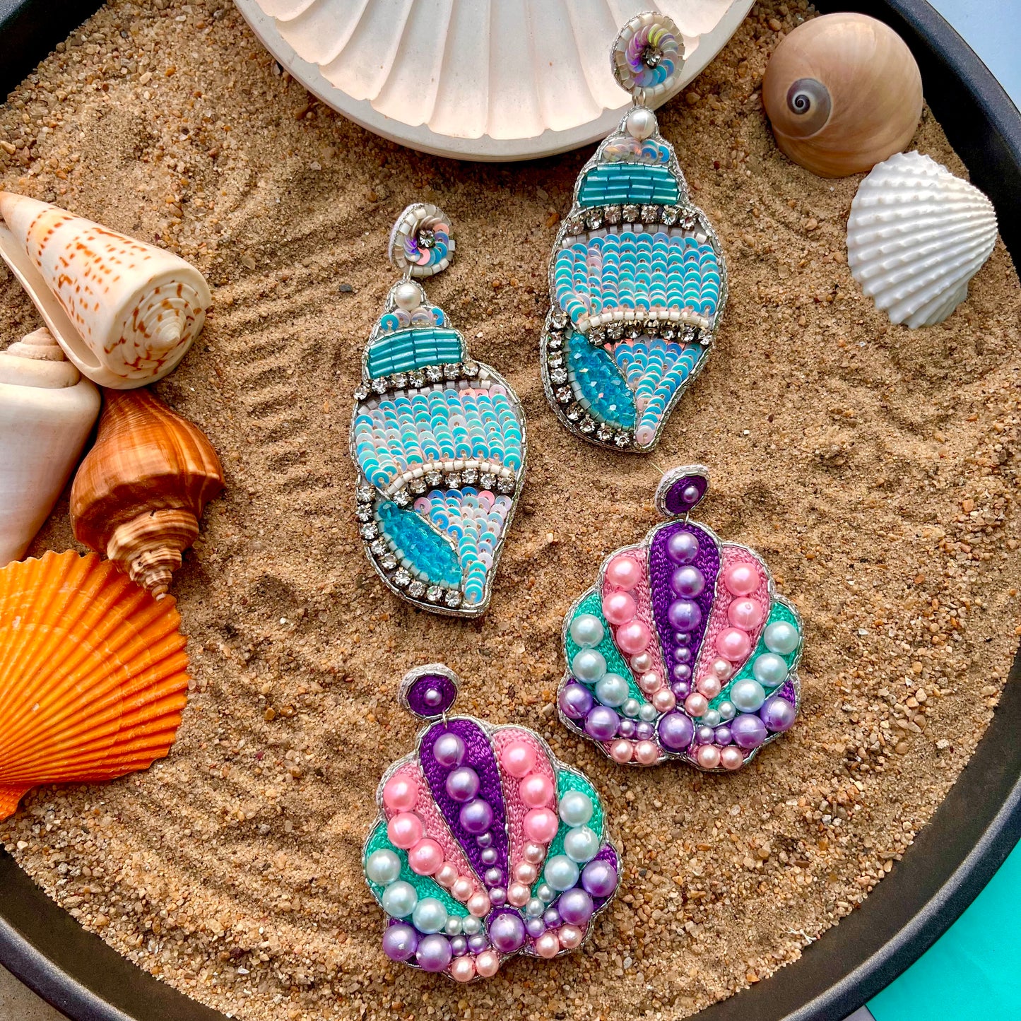 Beach Bum Combo- Ivory Conch Earrings & Candy Shell Earrings