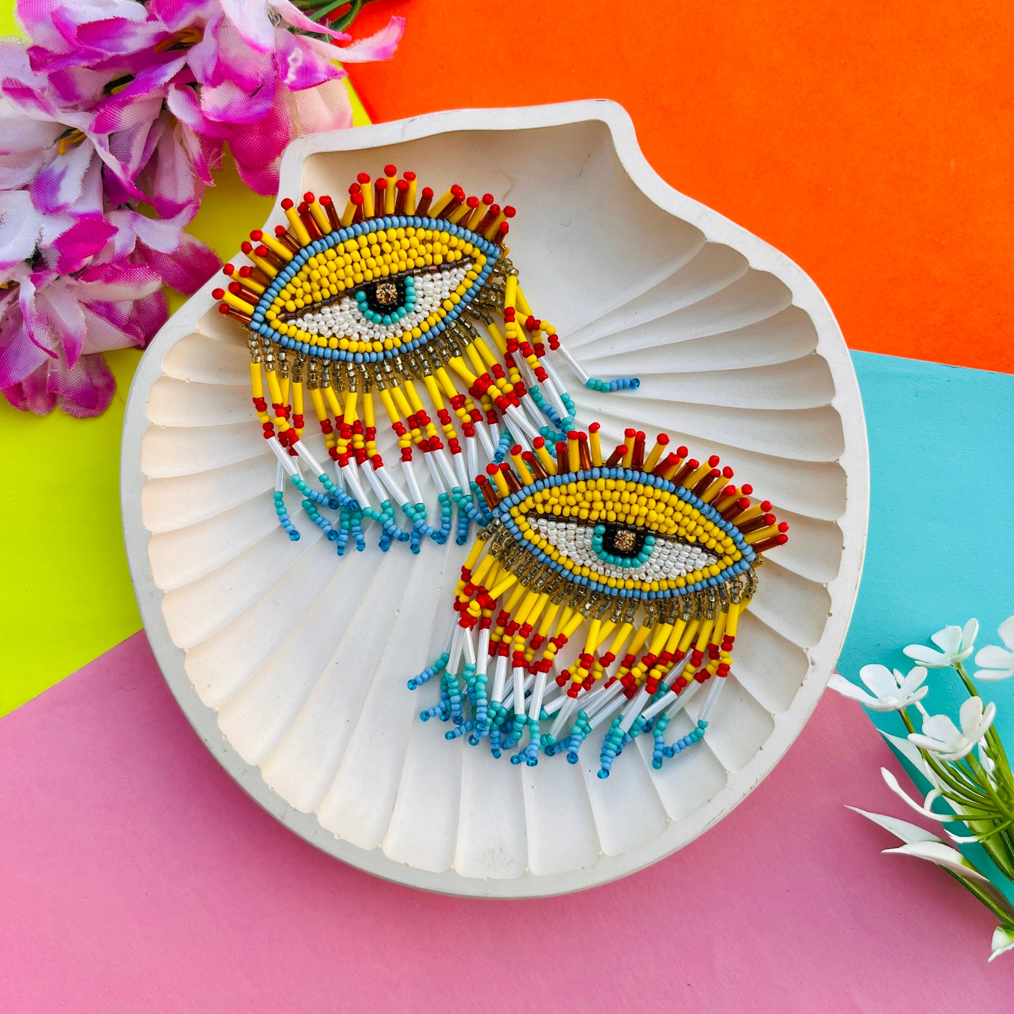 Yellow Statement Evil Eye Earrings