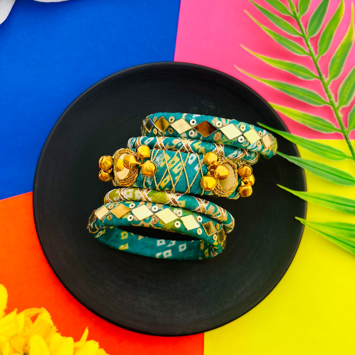 Traditional Bandhni Mirror Bangle Set