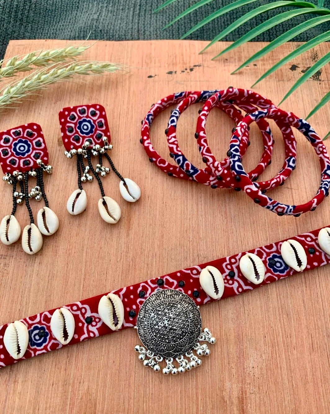 Maroon Ajrakh Print Choker Set