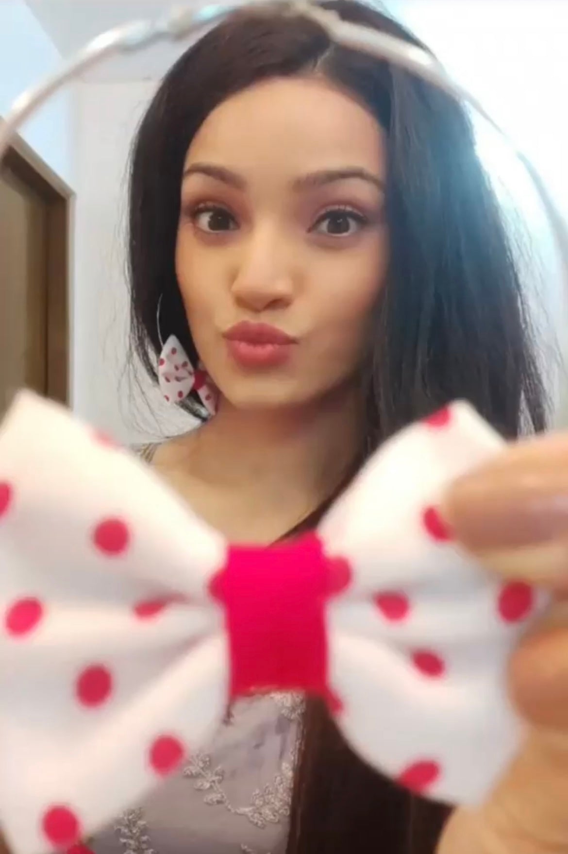 White Polka Bow Hoop Earrings