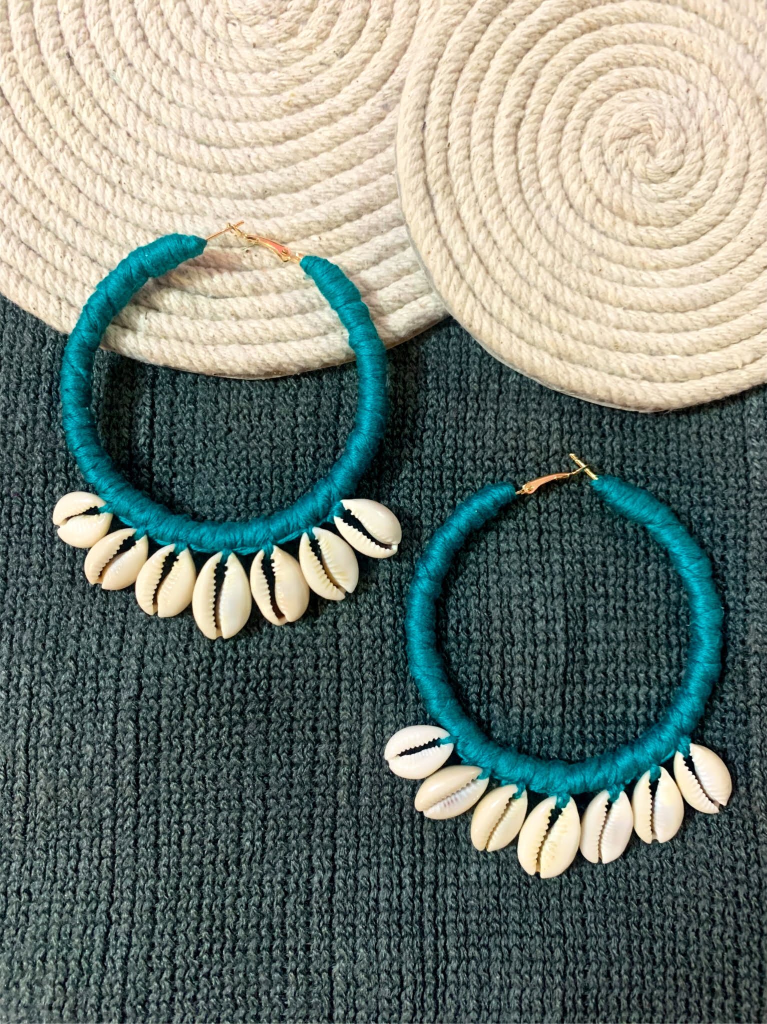 Embellished Cowrie Hoops- White image 0