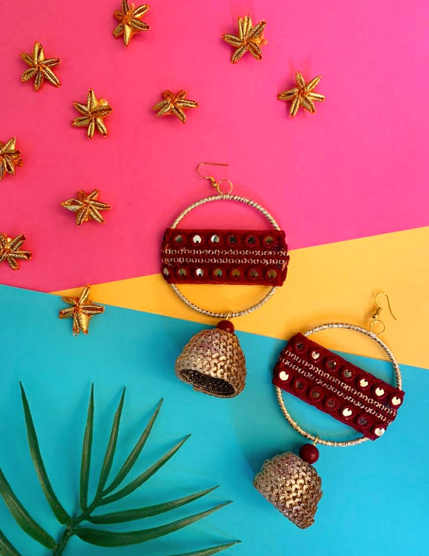 Maroon Lace Hoop Jhumkas image 0