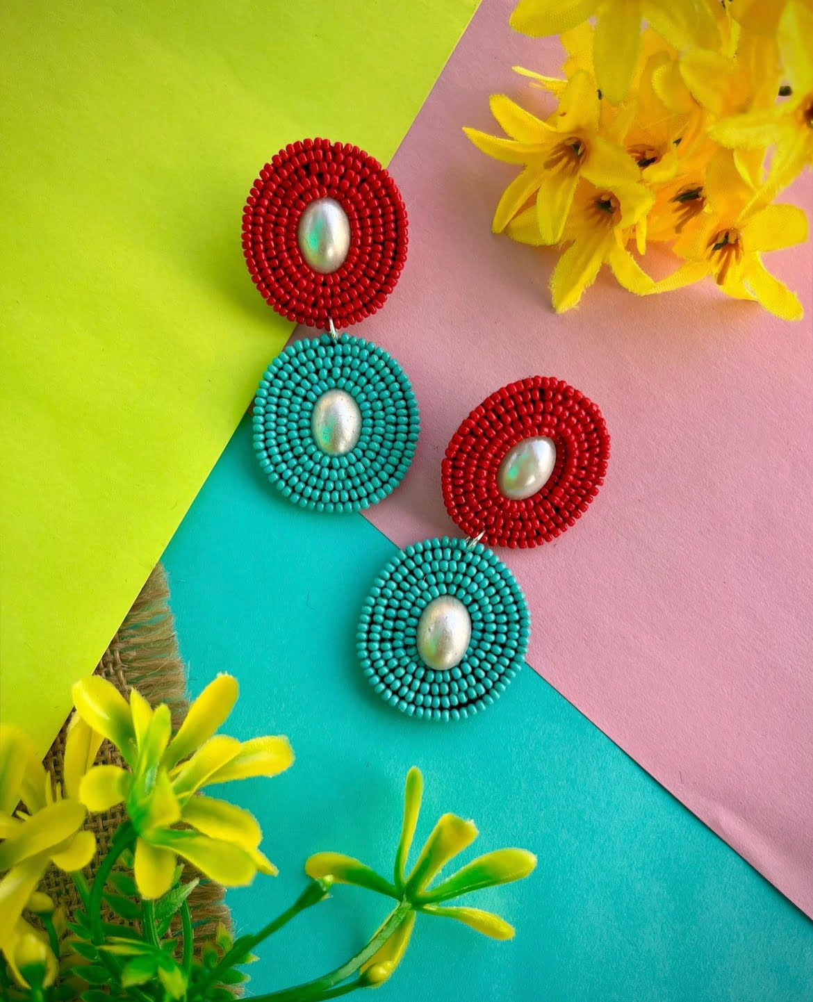 Dual Tone Beaded Earrings image 1