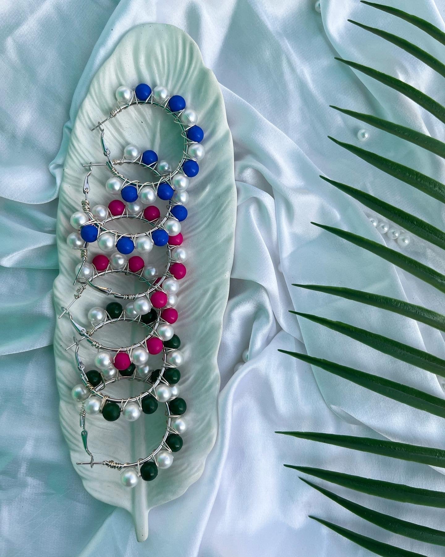 Dual Tone Beaded Hoops-l image 0