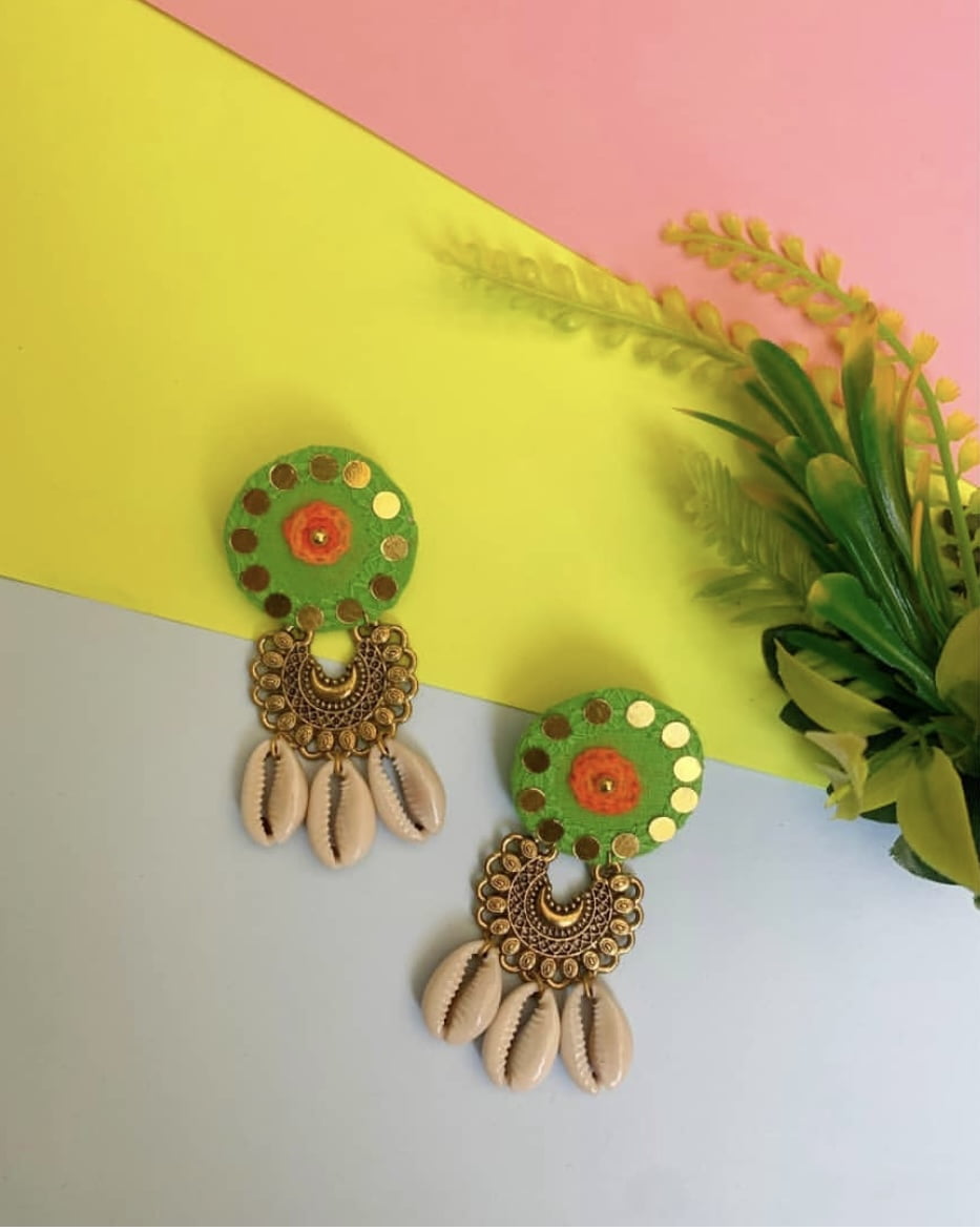 Green Threadwork Earrings image 0