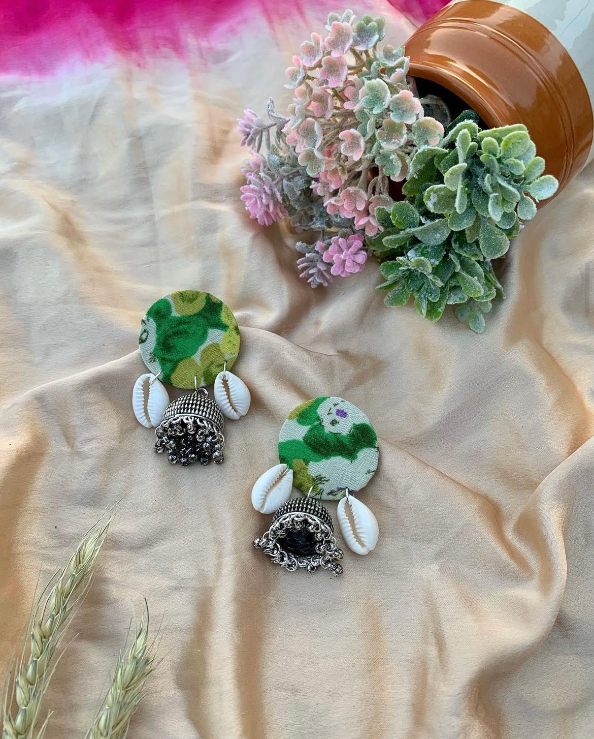 Lime Green Shell Jhumka image 0