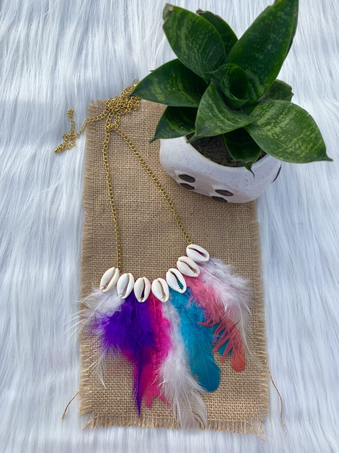 Bohemian Feather Neckpiece- Multicolor image 0