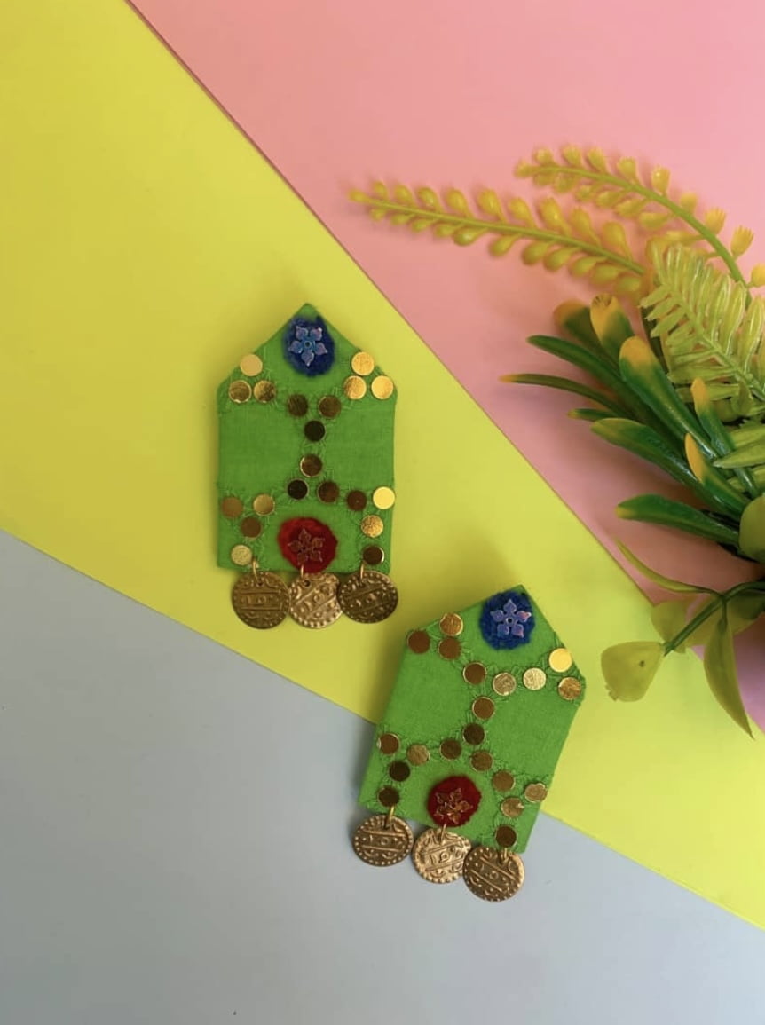 Green Coin Earrings image 0