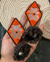 Diamond Mirror Jhumkas- Black Metal image 1