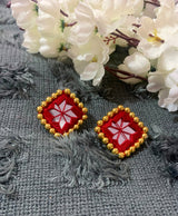 Mirror Studs & Ring With Golden Beads image 1
