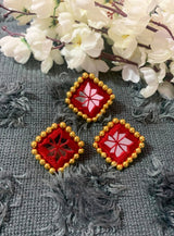 Mirror Studs & Ring With Golden Beads image 0