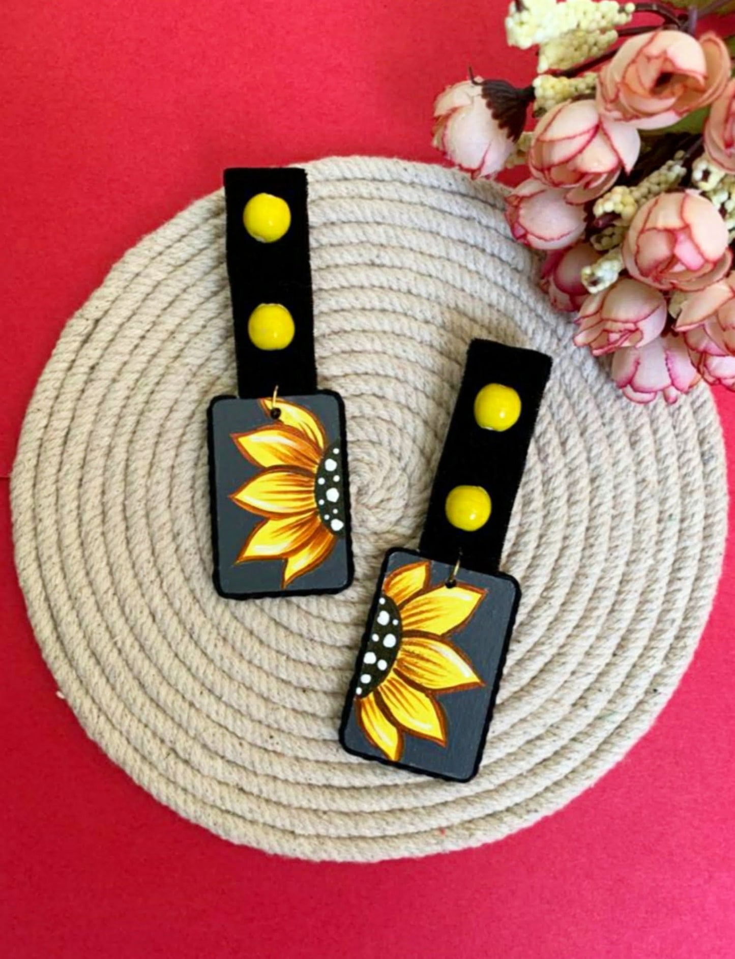 Handpainted Sunflower Earrings image 0