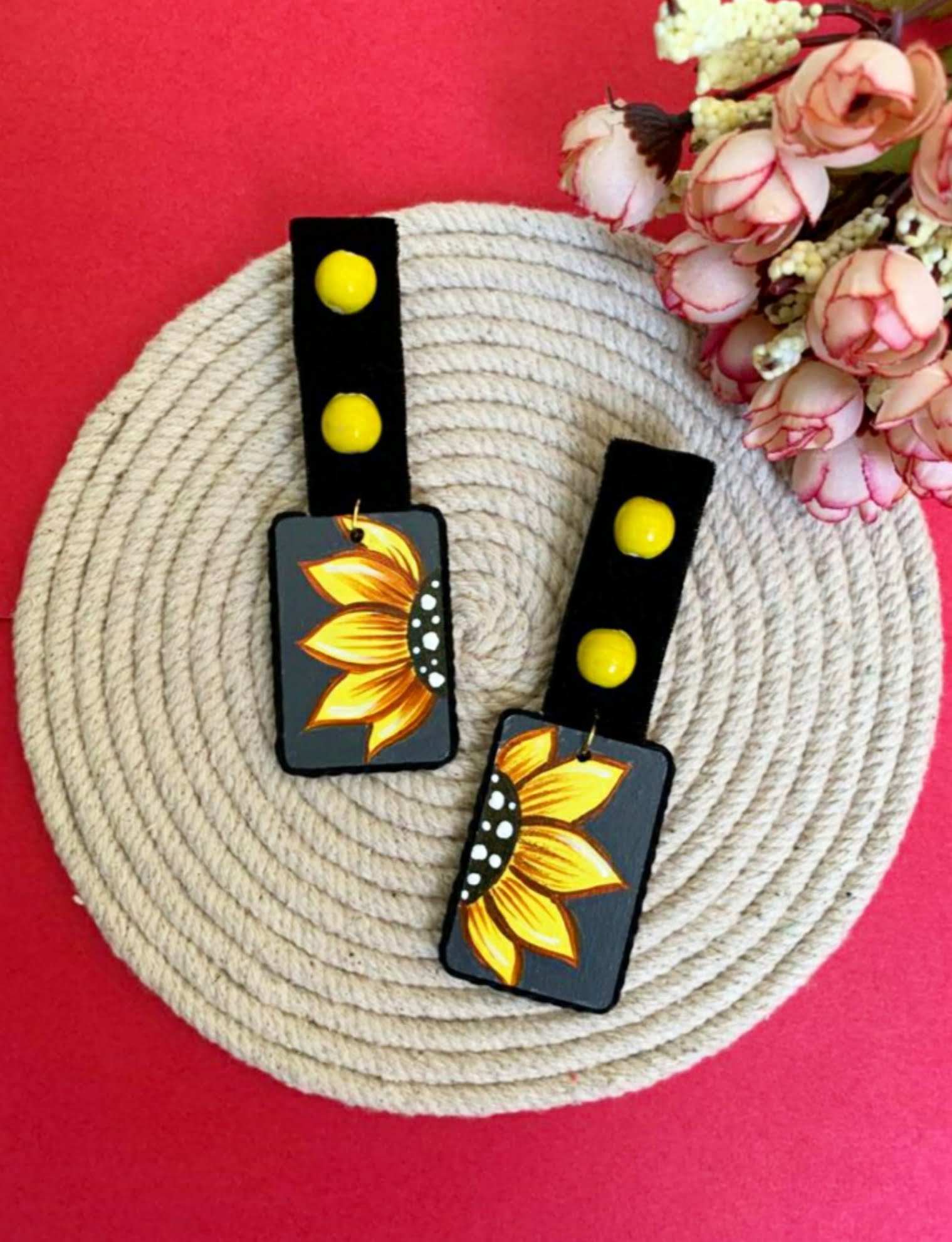 Handpainted Sunflower Earrings image 0