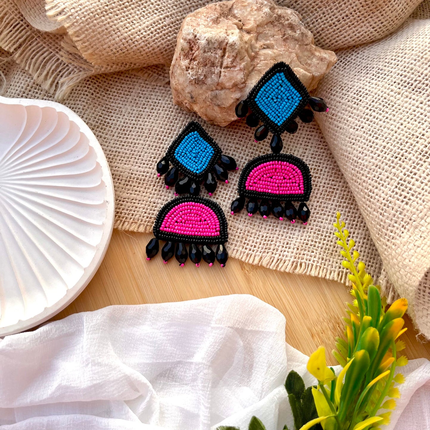 Pink & Blue Beaded Earrings image 0