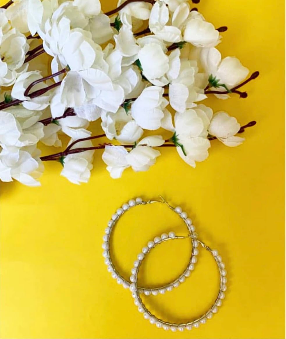 Half Pearl Hoops image 1