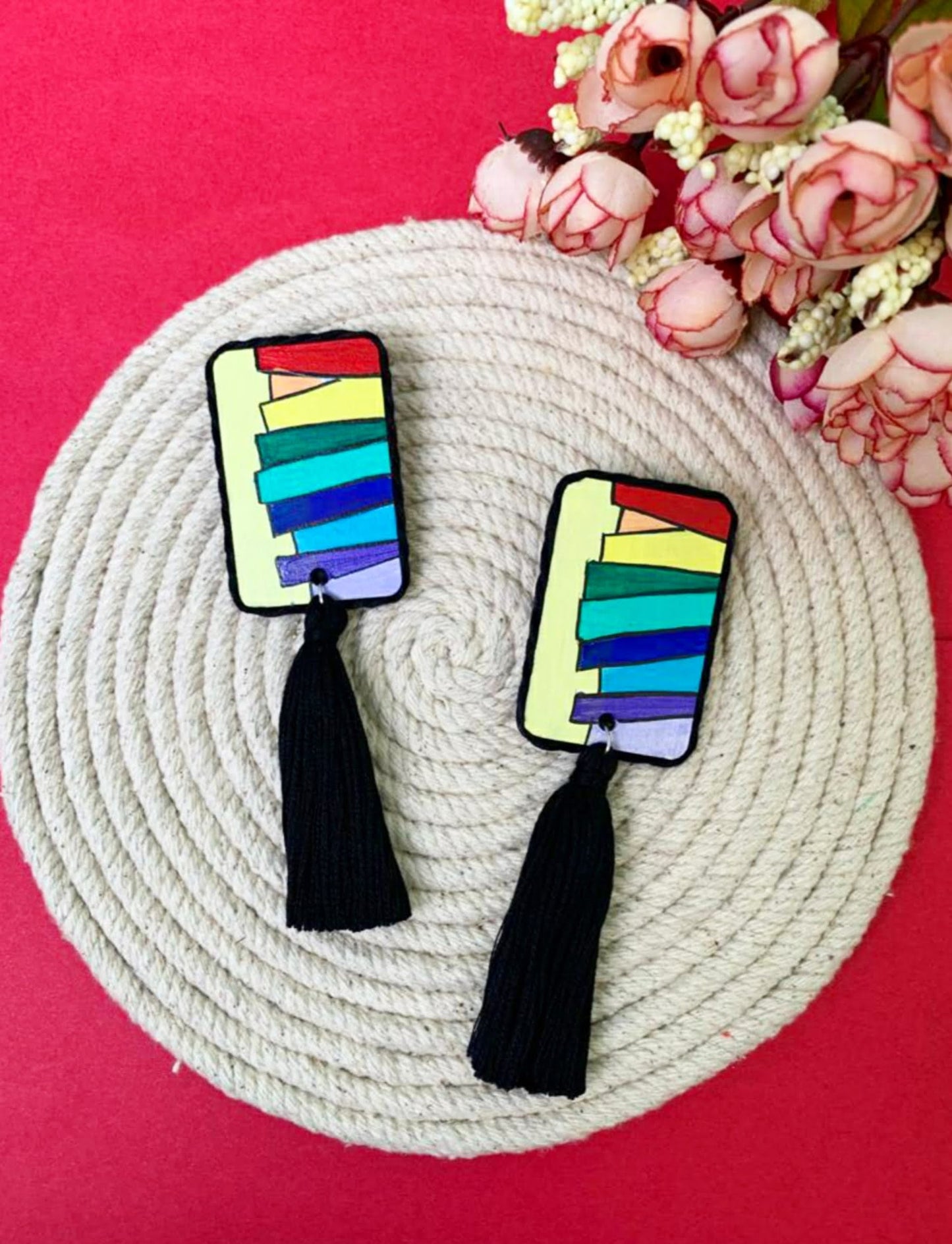 Handpainted Rainbow Earrings image 0