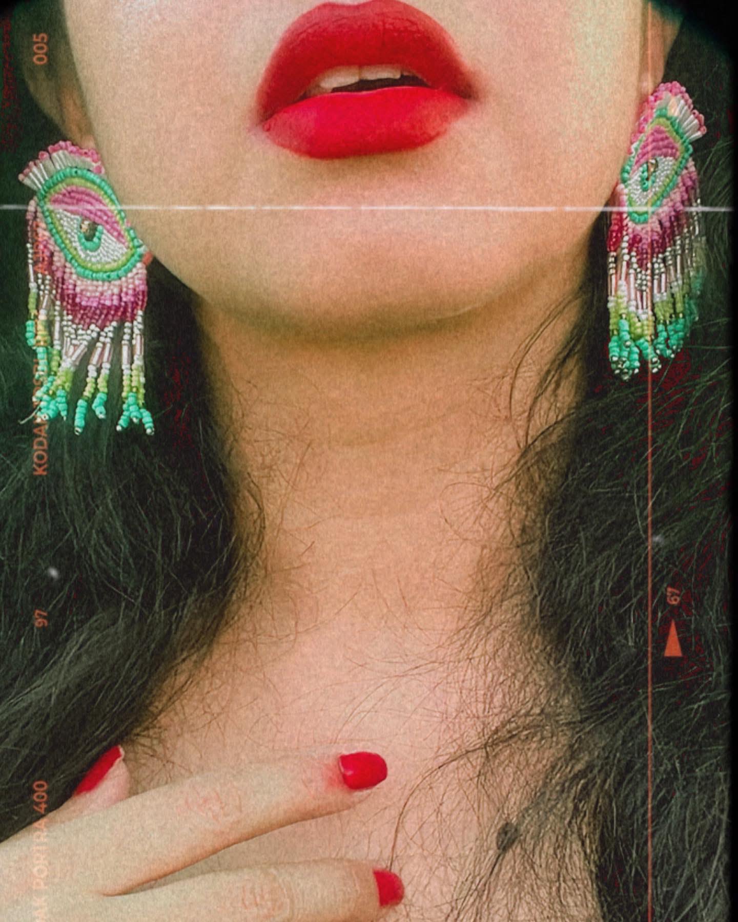 Statement Evil Eye Earrings- Pink image 1