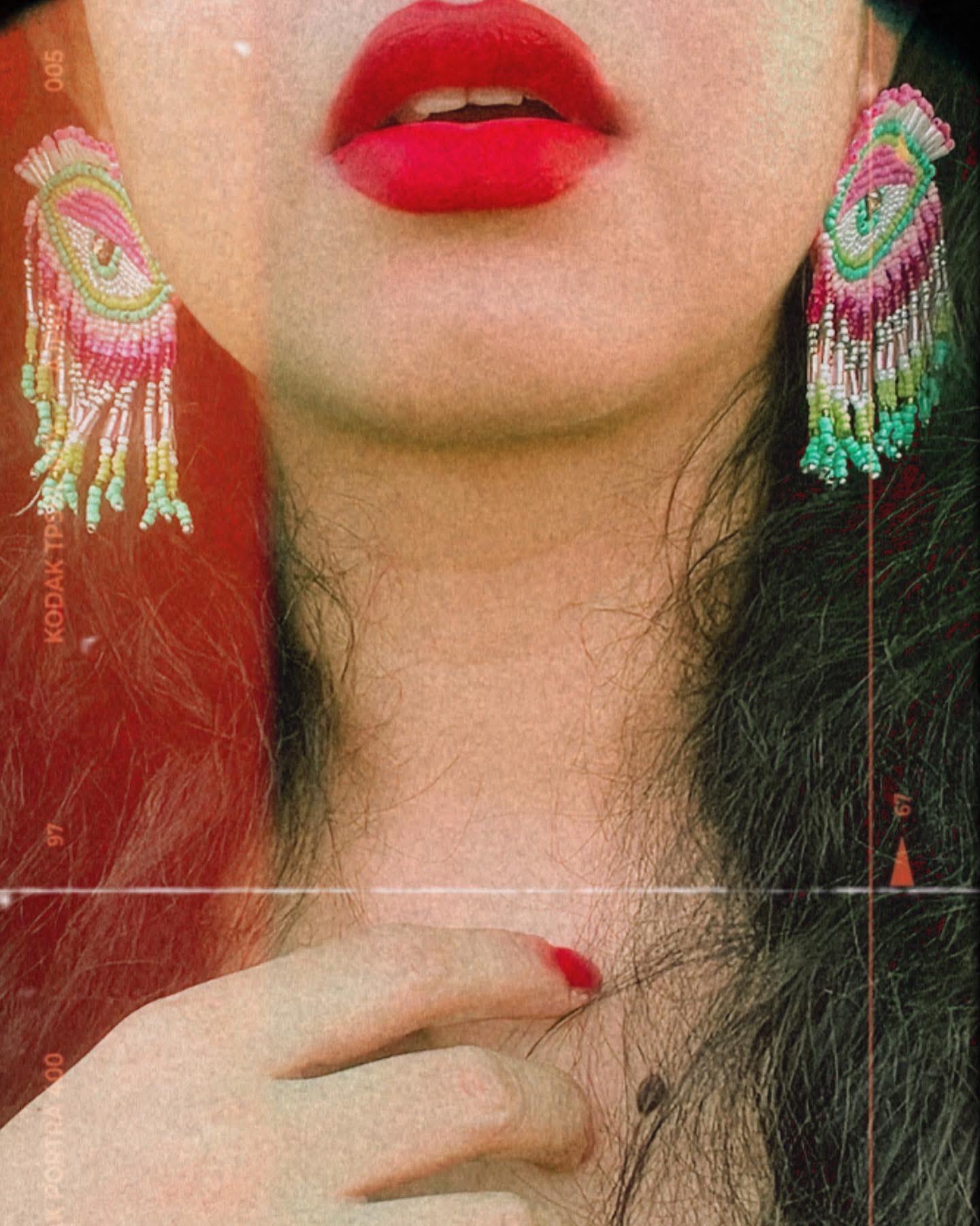 Statement Evil Eye Earrings- Pink image 3